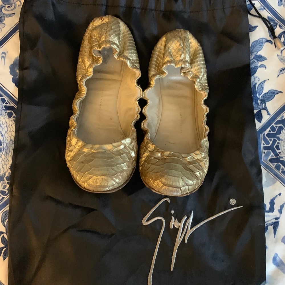 Giuseppe Zanotti Gold Snakeskin Ballet Flats